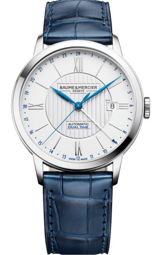 Baume & Mercier Classima 40 Dual Time Stainless Steel / Silver / Alligator