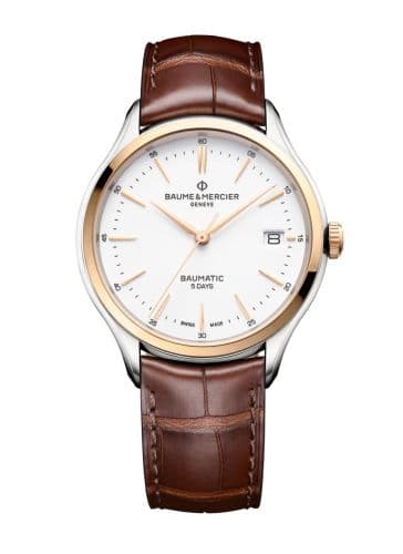 Baume & Mercier Clifton Baumatic Stainless Steel / Yellow Gold / White / Alligator