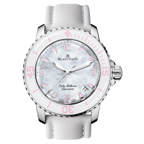 Blancpain Fifty Fathoms Automatique Stainless Steel / Mother of Pearl / White Canvas