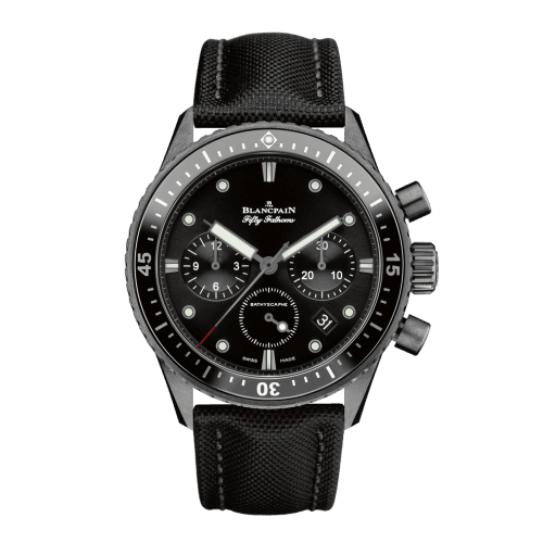 Blancpain Fifty Fathoms Bathyscaphe Flyback Chronograph Black Ceramic / Black / Black Canvas