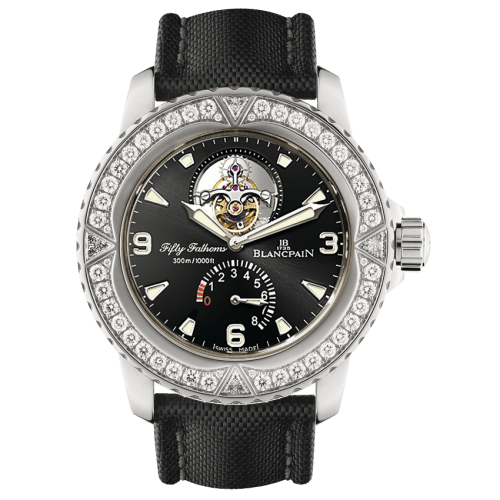 Blancpain Fifty Fathoms Tourbillon 8 Jours White Gold / Diamonds / Black Canvas