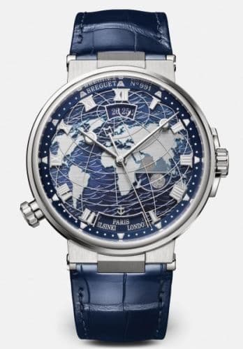 Breguet Marine Hora Mundi 5557 White Gold / Blue / Alligator