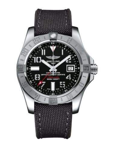 Breitling Avenger II GMT Stainless Steel / Volcano Black / Military / Pin