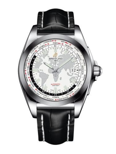 Breitling Galactic Unitime Stainless Steel / SleekT / Antarctica White / Croco