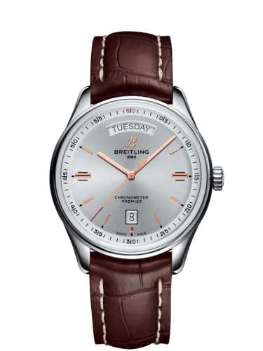 Breitling Premier Automatic Day & Date 40 Stainless Steel / Silver / Croco Brown / Folding