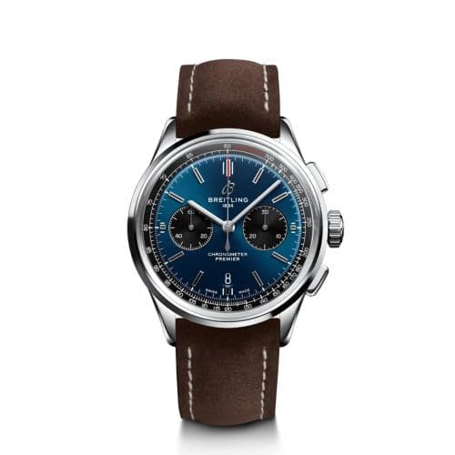 Breitling Premier B01 Chronograph 42 Stainless Steel / Blue / Brown Nubuck / Folding