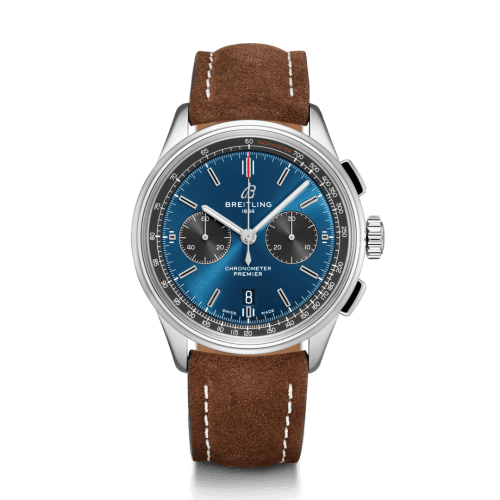 Breitling Premier B01 Chronograph 42 Stainless Steel / Blue / Brown Nubuck / Folding