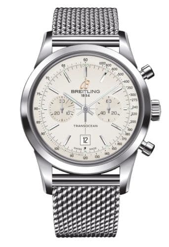Breitling Transocean Chronograph 38 Silver / Milanese