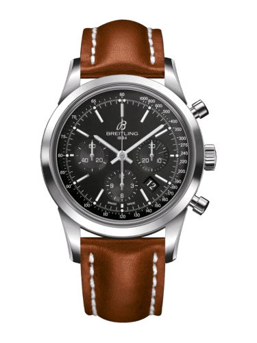 Breitling Transocean Chronograph Stainless Steel / Black / Calf / Folding