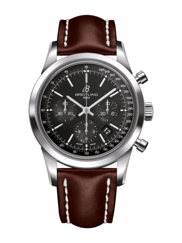 Breitling Transocean Chronograph Stainless Steel / Black / Calf / Folding