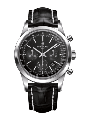 Breitling Transocean Chronograph Stainless Steel / Black / Croco / Folding