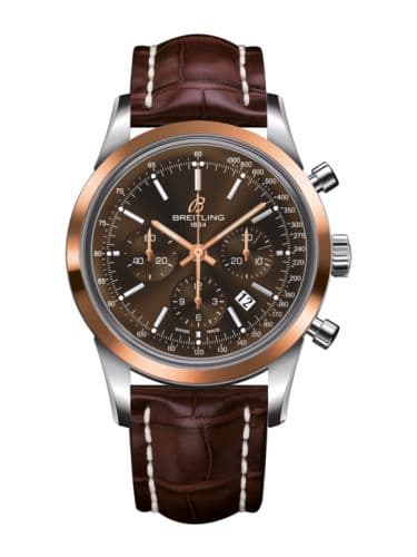 Breitling Transocean Chronograph Stainless Steel Red Gold / Brown / Croco