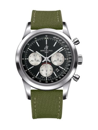 Breitling Transocean Chronograph Stainless Steel / Reverse Panda / Military / Pin