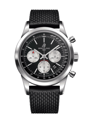Breitling Transocean Chronograph Stainless Steel / Reverse Panda / Rubber / Folding