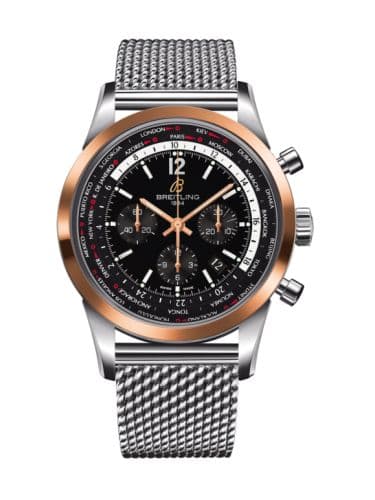 Breitling Transocean Chronograph Unitime Pilot Stainless Steel / Red Gold / Black / Milanese
