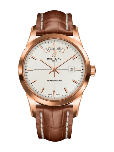 Breitling Transocean Day & Date Red Gold / Silver / Croco / Pin