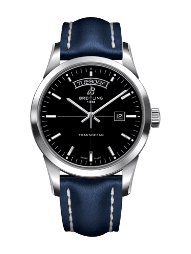 Breitling Transocean Day & Date Stainless Steel / Black / Calf / Folding