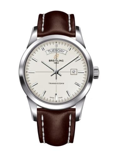 Breitling Transocean Day & Date Stainless Steel / Silver / Calf / Pin