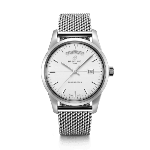 Breitling Transocean Day & Date Stainless Steel / Silver / Milanese