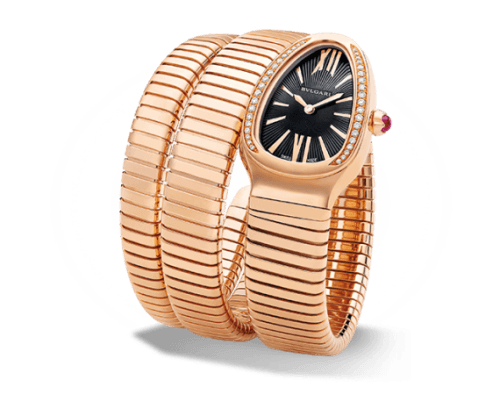 Bulgari Serpenti Tubogas Pink Gold Black Diamond Double Tour
