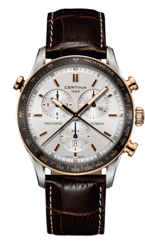 Certina DS 2 Chronograph Flyback Stainless Steel / Rose Gold PVD / Silver / Strap