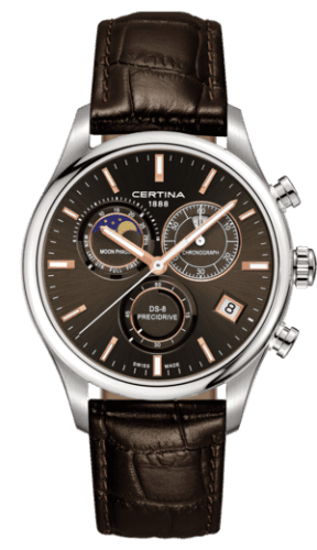 Certina DS-8 Chronograph Moon Phase Stainless Steel / Brown / Strap