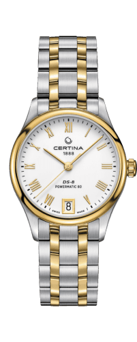 Certina DS-8 Powermatic 80 Lady Stainless Steel / Yellow Gold PVD / White / Bracelet