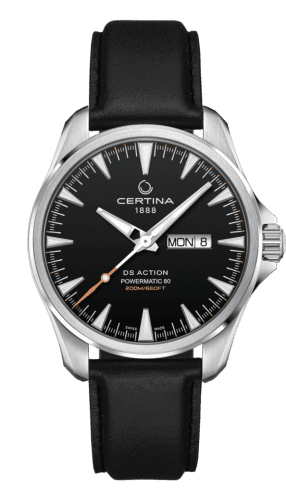 Certina DS Action Powermatic 80 Day-Date Stainless Steel / Black / Leather