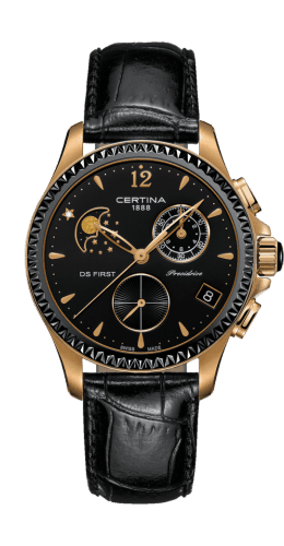Certina Ds First Lady Chronograph Moon Phase Rose Gold - Ceramic / Black