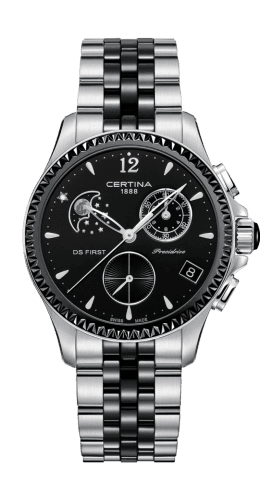 Certina Ds First Lady Chronograph Moon Phase Stainless Steel - Ceramic / Black / Bracelet