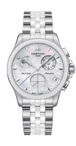Certina Ds First Lady Chronograph Moon Phase Stainless Steel - Ceramic / MOP / Bracelet