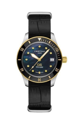 Certina DS PH100M Lady Stainless Steel - Yellow Gold / Black MOP / NATO
