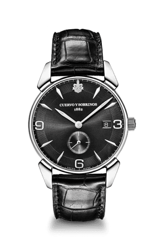Cuervo y Sobrinos Historiador Segundos Pequeños Vintage Stainless Steel / Black / Alligator