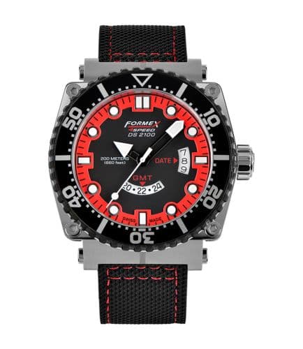 Formex Diver Quartz GMT Black - Red / Calf