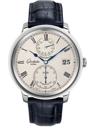 Glashütte Original Senator Chronometer White Gold / Silver / Alligator / Folding