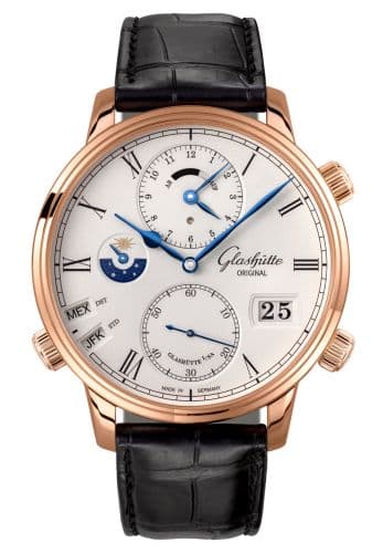 Glashütte Original Senator Cosmopolite Red Gold / Silver / Alligator / Pin