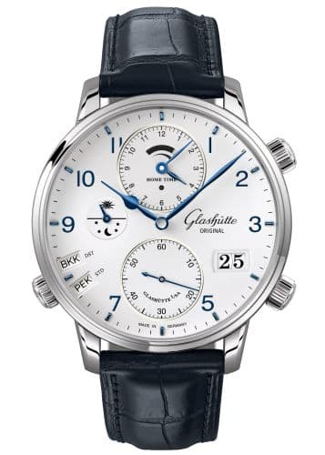 Glashütte Original Senator Cosmopolite Stainless Steel / Silver-Arabic / Alligator - Pin