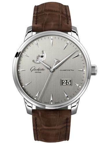 Glashütte Original Senator Excellence Panorama Date Moonphase Stainless Steel / Grey / Alligator - Folding