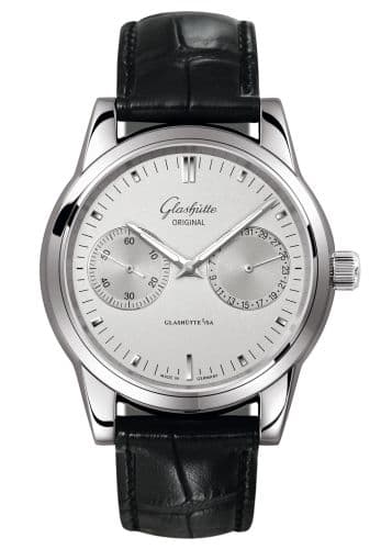 Glashütte Original Senator Hand Date Stainless Steel / Silver Alligator / Pin