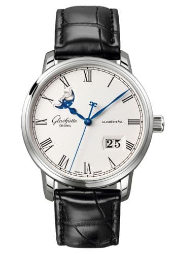 Glashütte Original Senator Panorama Date Moon Phase Stainless Steel / Silver / Alligator / Folding