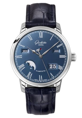 Glashütte Original Senator Perpetual Calendar Stainless Steel / Blue / Alligator / Folding
