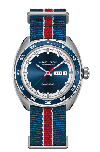Hamilton Pan Europ Day Date Auto Stainless Steel / Blue