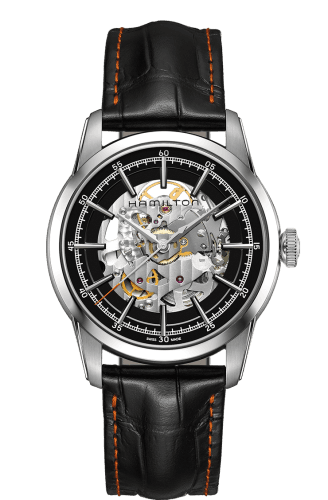 Hamilton Railroad 42 Skeleton Auto Stainless Steel / Black