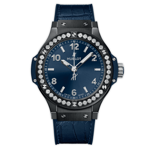 Hublot Big Bang 38 Quartz Ceramic - Diamond / Blue / Alligator