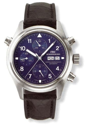 IWC Pilot's Watch Doppelchronograph Platinum / Blue / English / Strap