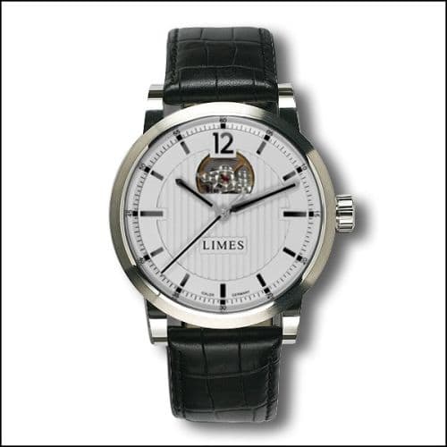 Limes Chyros Balancier Visible - silvered / black leather strap (Croco)