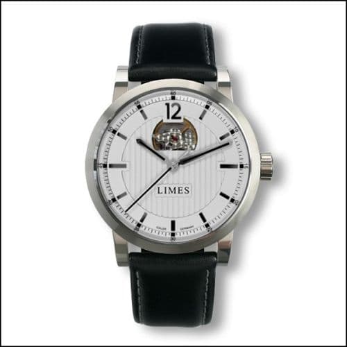 Limes Chyros Balancier Visible - silvered / black leather strap