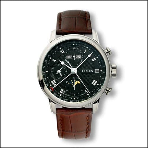 Limes Pharo Chrono - Black / roman / brown leather strap