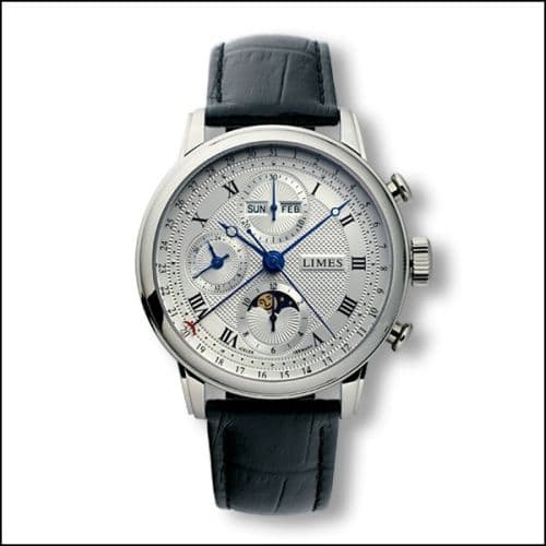 Limes Pharo Chrono - Silvered / roman / black leather strap