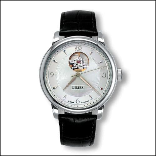 Limes Pharo Open Balance - Silvered / black leather strap